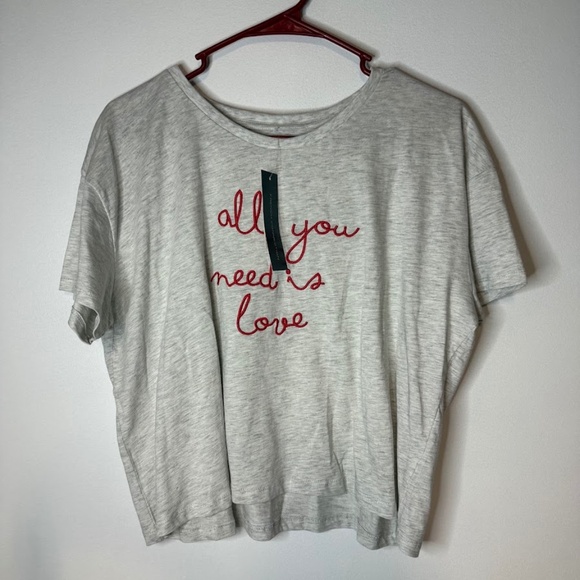NWT French Connection ALL YOU NEED IS LOVE Embroidered T-Shirt - Picture 1 of 5